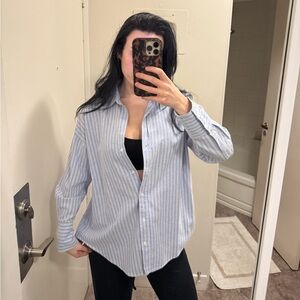 Oversized Blue Striped Linen Shirt